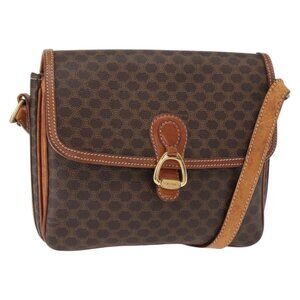 Authentic CELINE Macadam Canvas Shoulder Bag PVC Leather Brown Gold